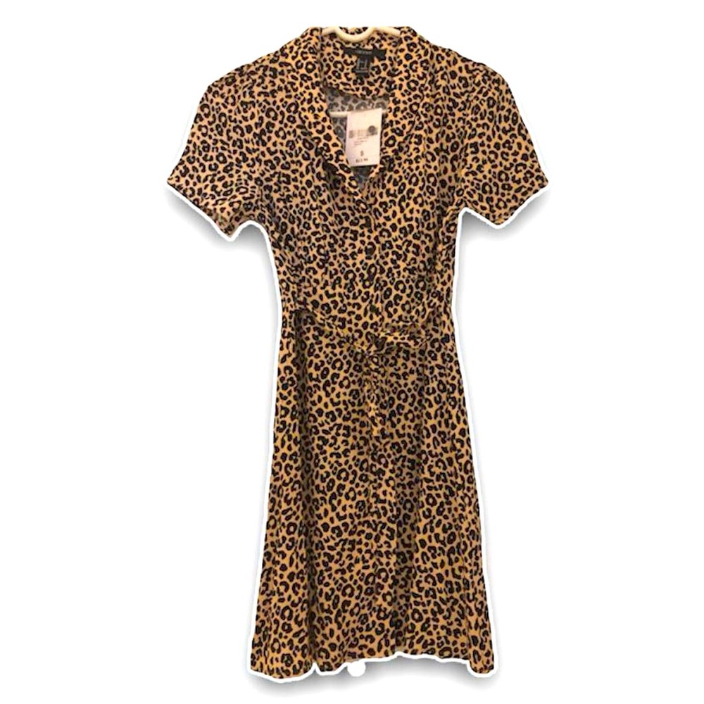 Forever 21 Brown and Black A-line Dress with Notched Collar